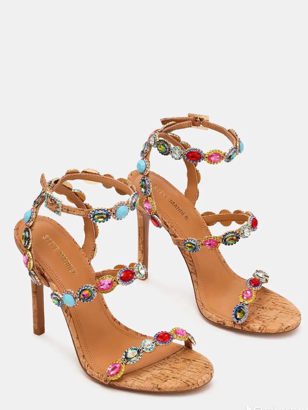 Rare- Steve Madden Tamala Multi-Color Jeweled Cork High Heel Sandals